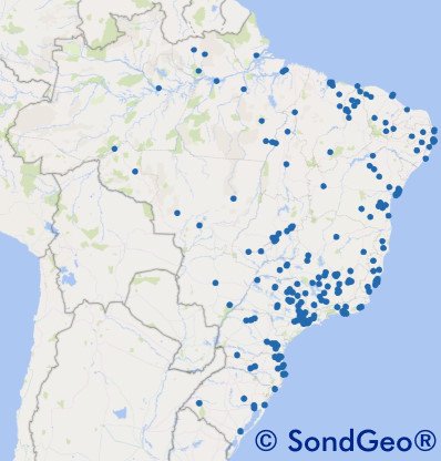 Mapa da utilização do SondGeo por todo o Braisl